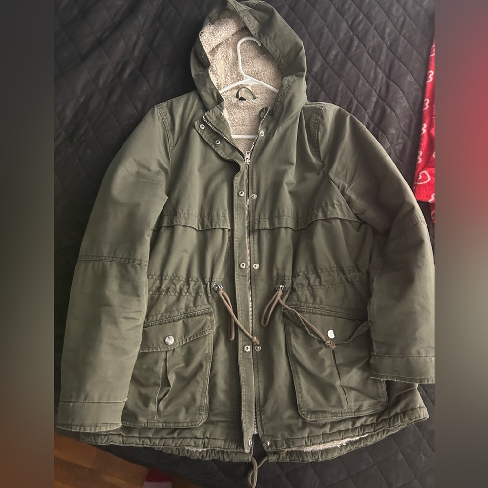Army green bomber style winter coat